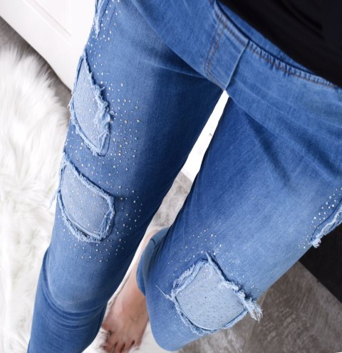 ELASTYCZNE JEANSY MODNE ŁATY GUMA PAS DŻETY P368 ELASTYCZNE JEANSY MODNE ŁATY GUMA PAS DŻETY P368