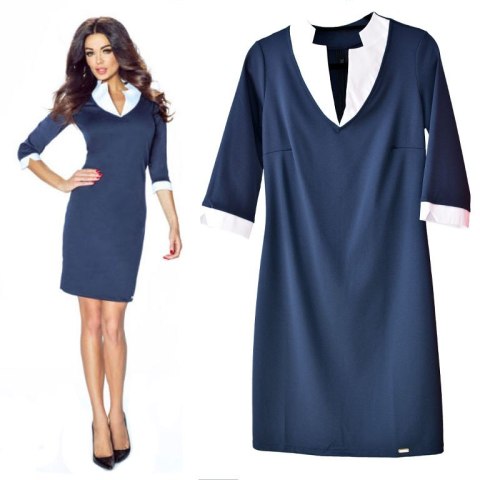 Elegancka Sukienka z oryginalnym kołnierzykiem E14 Elegancka Sukienka z oryginalnym kołnierzykiem E14