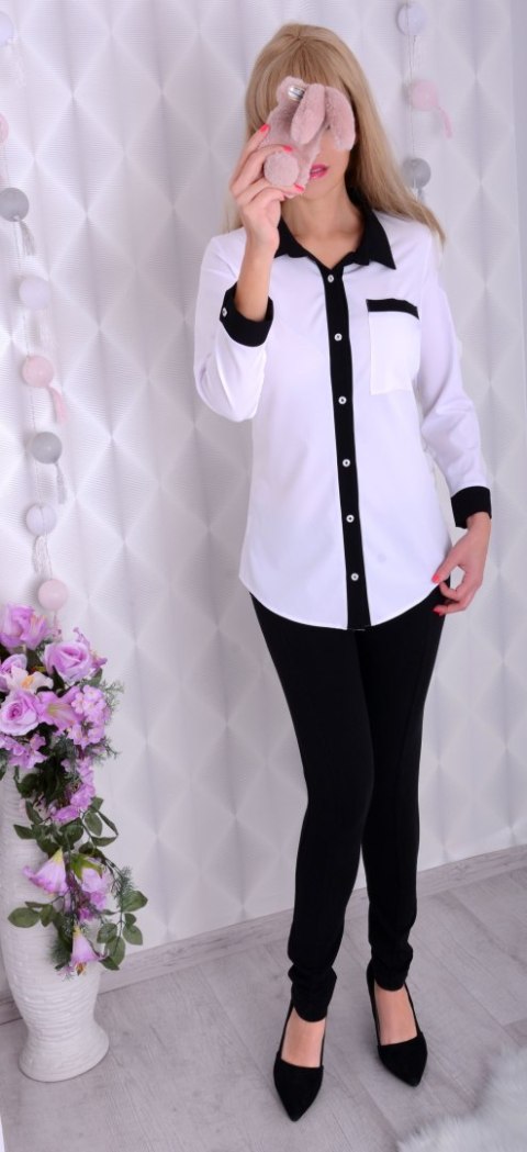 Elegancka koszula biało-czarna rozpinana P690 Elegancka koszula biało-czarna rozpinana P690