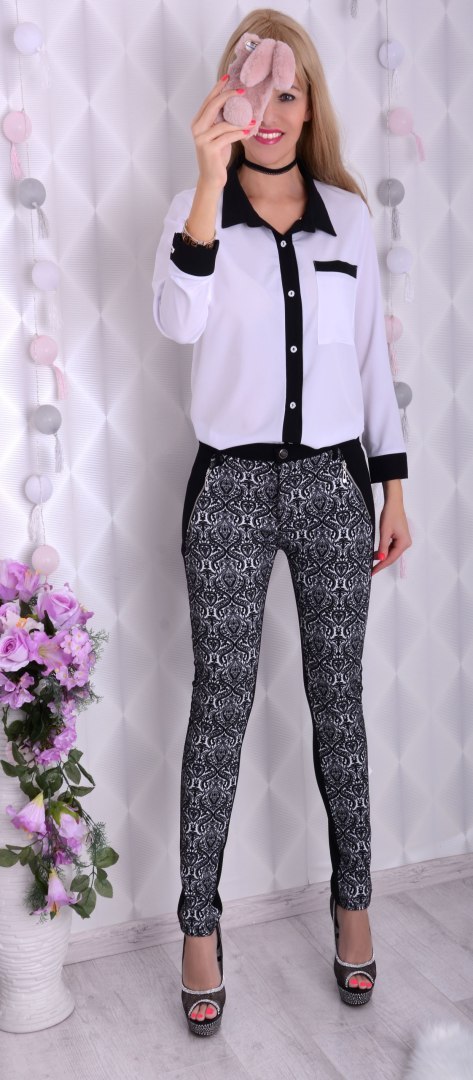 Elegancka koszula biało-czarna rozpinana P690 Elegancka koszula biało-czarna rozpinana P690