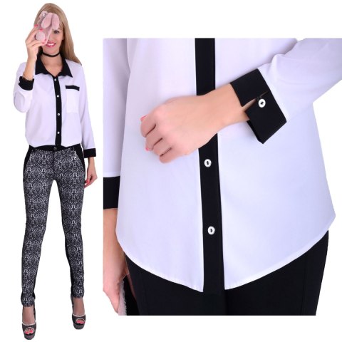 Elegancka koszula biało-czarna rozpinana P690 Elegancka koszula biało-czarna rozpinana P690