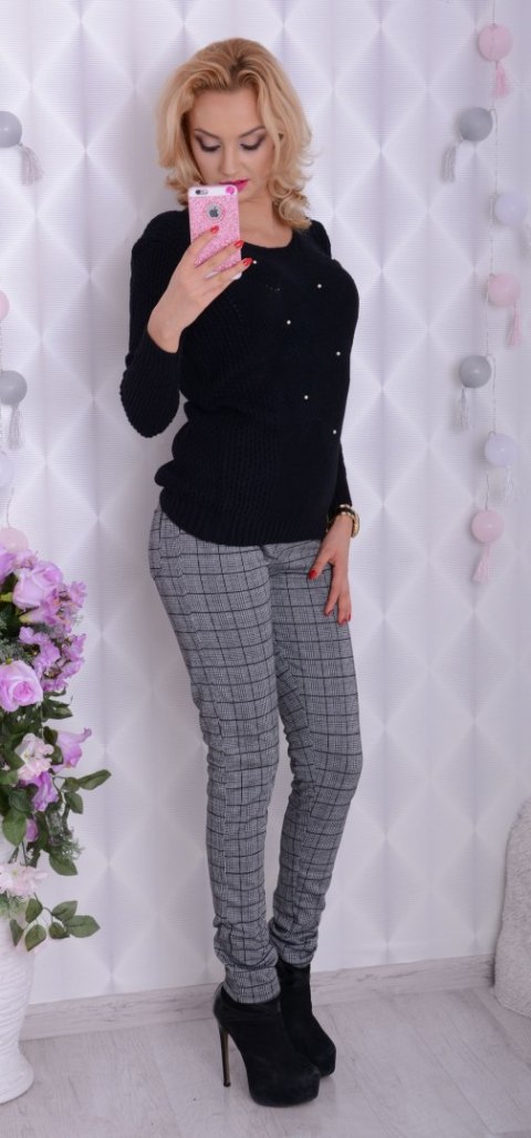 Eleganckie spodnie w kratkę długa nogawka P376 Eleganckie spodnie w kratkę długa nogawka P376
