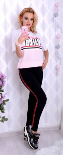 Legginsy czarne na siłownię z lampasami P414