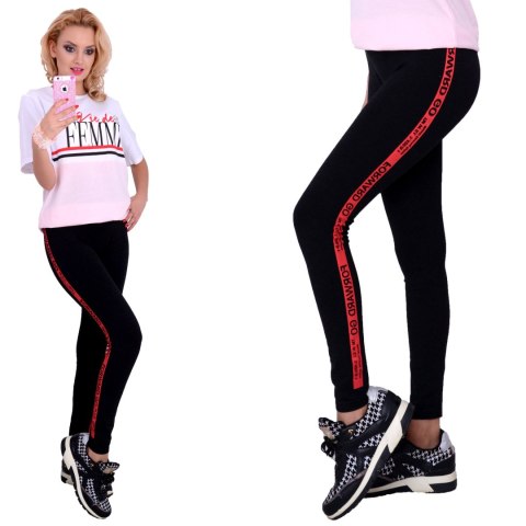 Legginsy czarne na siłownię z lampasami P414 Legginsy czarne na siłownię z lampasami P414