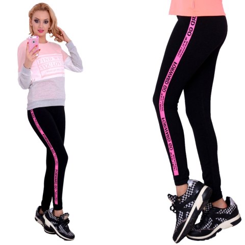 Legginsy czarne na siłownię z lampasami P414 Legginsy czarne na siłownię z lampasami P414