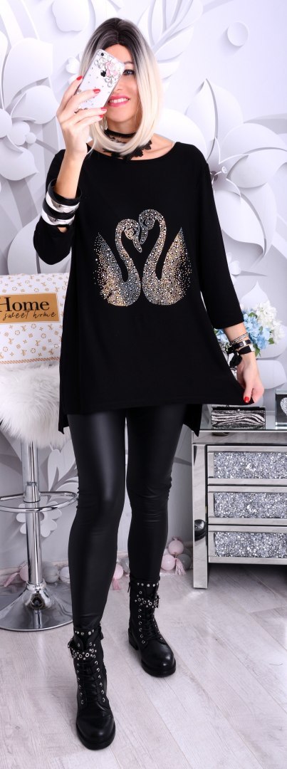 NOWOŚĆ Glamour tunika z mieniącymi łabędziami P684 NOWOŚĆ Glamour tunika z mieniącymi łabędziami P684