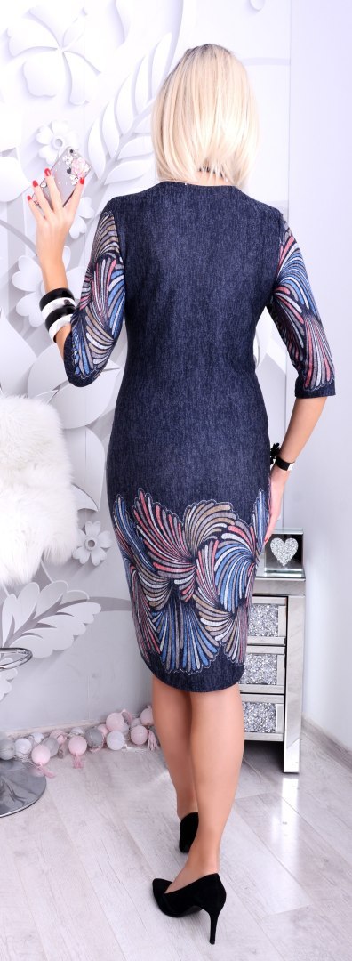 Nowość Jeansowa sukienka w piórka P221 Nowość Jeansowa sukienka w piórka P221