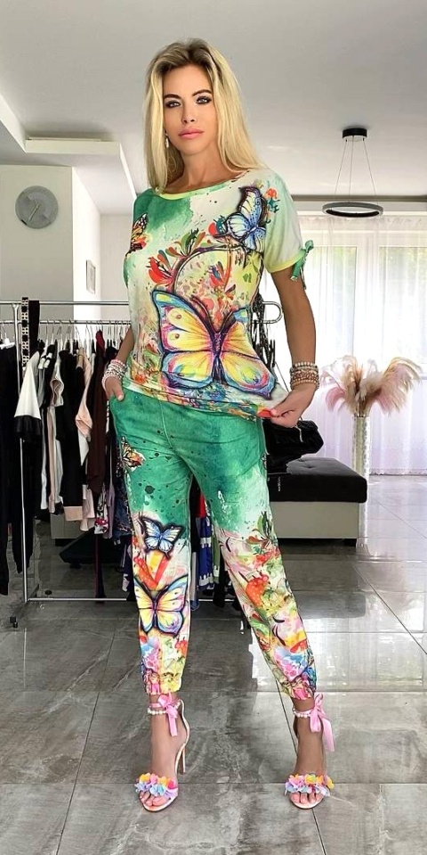 Bawełniany kolorowy dres w motyle P721 Bawełniany kolorowy dres w motyle P721