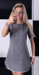 NOWOŚĆ Oddychająca sukienka jeansowa z perełami P201A
