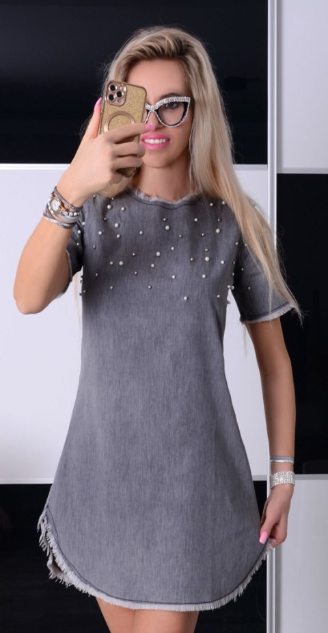 Sukienka jeansowa z perełami 201 Sukienka jeansowa z perełami 201